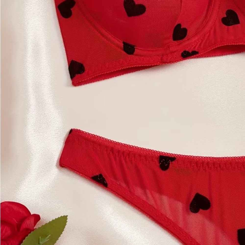 Valentine Day Red Heart Patterned Lingerie Set - Picture 4 of 4